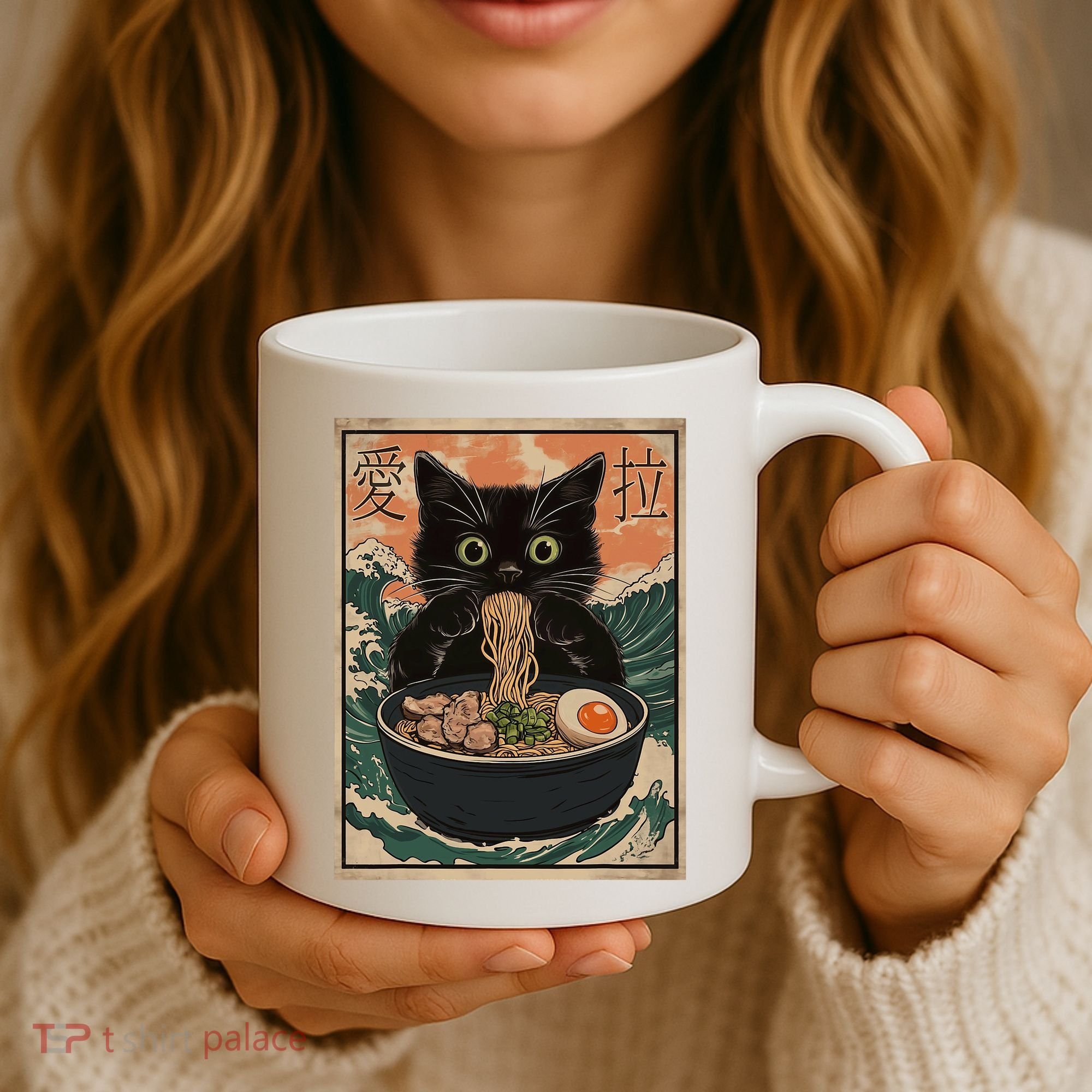 Cat Ramen Japanese Art Great Wave Kanagawa Funny Graphic Coffee Mug