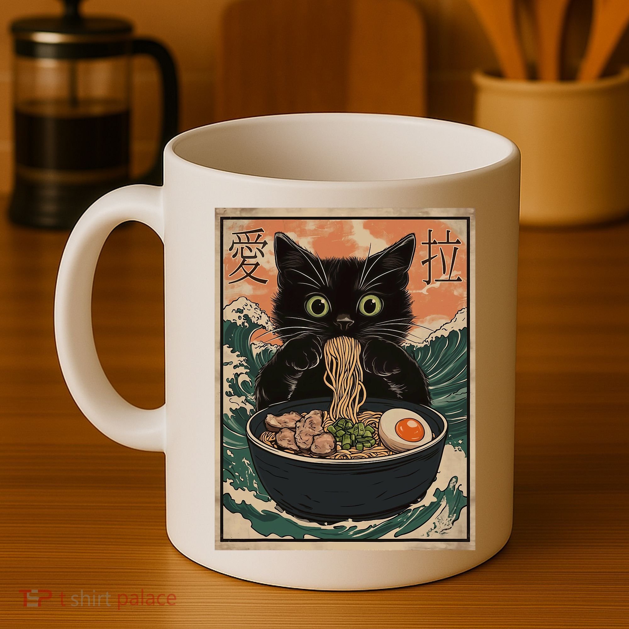 Cat Ramen Japanese Art Great Wave Kanagawa Funny Graphic Coffee Mug