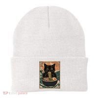 Cat Ramen Japanese Art Great Wave Kanagawa Funny Graphic Beanie thumb 0