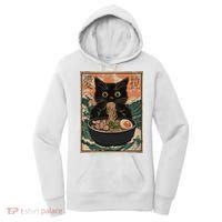 Cat Ramen Japanese Art Great Wave Kanagawa Funny Graphic Women's Hoodie thumb 0