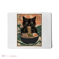 Cat Ramen Japanese Art Great Wave Kanagawa Funny Graphic Mousepad thumb 0
