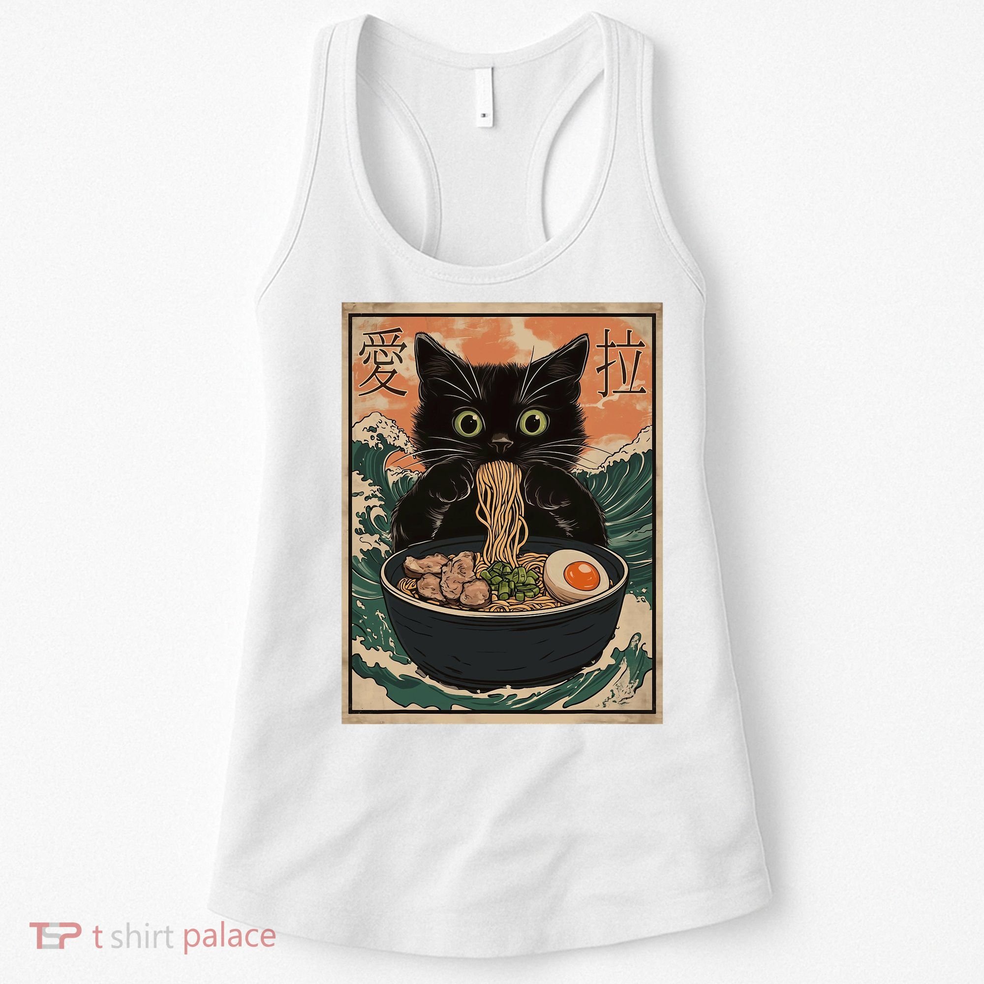 Cat Ramen Japanese Art Great Wave Kanagawa Funny Graphic Women's Tank Top
