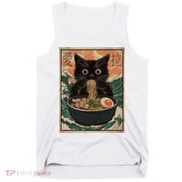 Cat Ramen Japanese Art Great Wave Kanagawa Funny Graphic Tank Top thumb 0