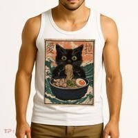 Cat Ramen Japanese Art Great Wave Kanagawa Funny Graphic Tank Top thumb 3