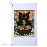 Cat Ramen Japanese Art Great Wave Kanagawa Funny Graphic Golf Towel thumb 0