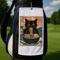 Cat Ramen Japanese Art Great Wave Kanagawa Funny Graphic Golf Towel thumb 2