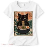 Cat Ramen Japanese Art Great Wave Kanagawa Funny Graphic Women's T-Shirt thumb 0