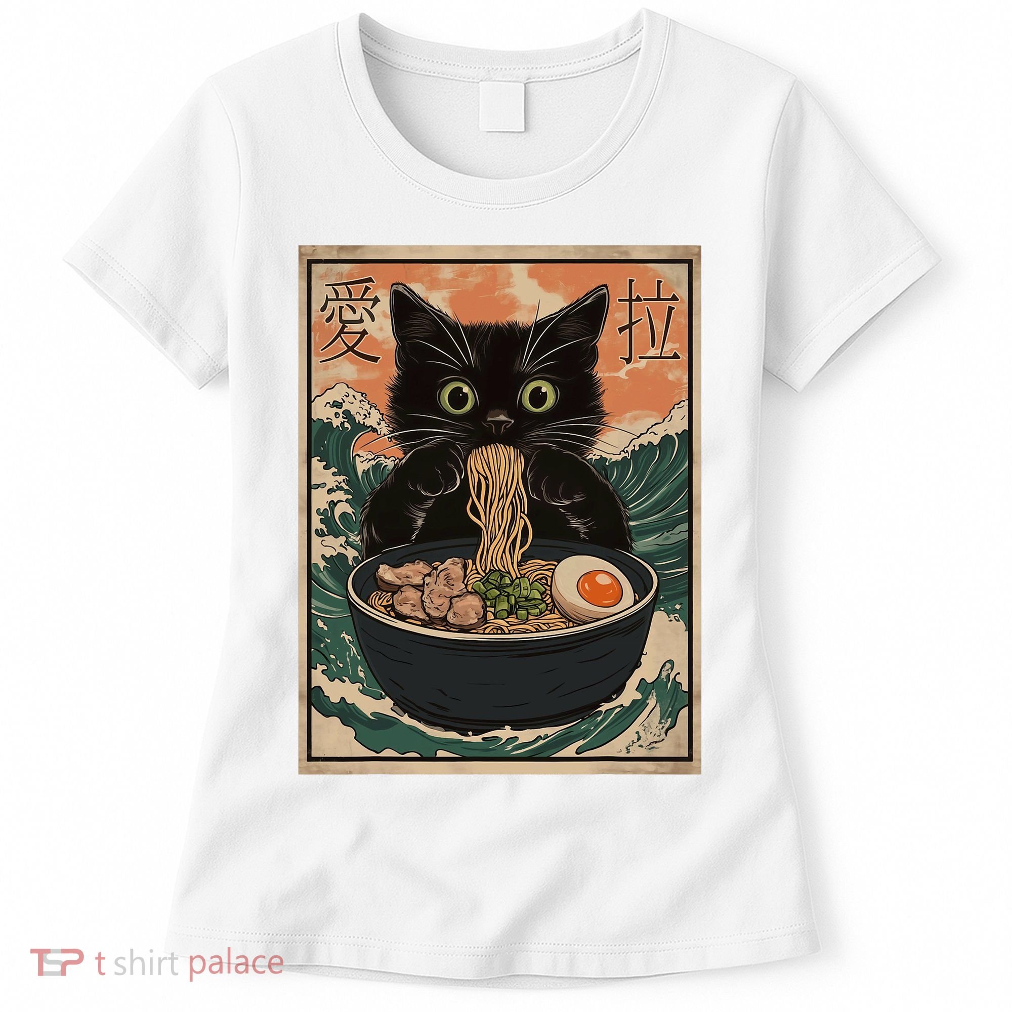 Cat Ramen Japanese Art Great Wave Kanagawa Funny Graphic Women's T-Shirt