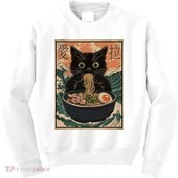 Cat Ramen Japanese Art Great Wave Kanagawa Funny Graphic Kids Sweatshirt thumb 0