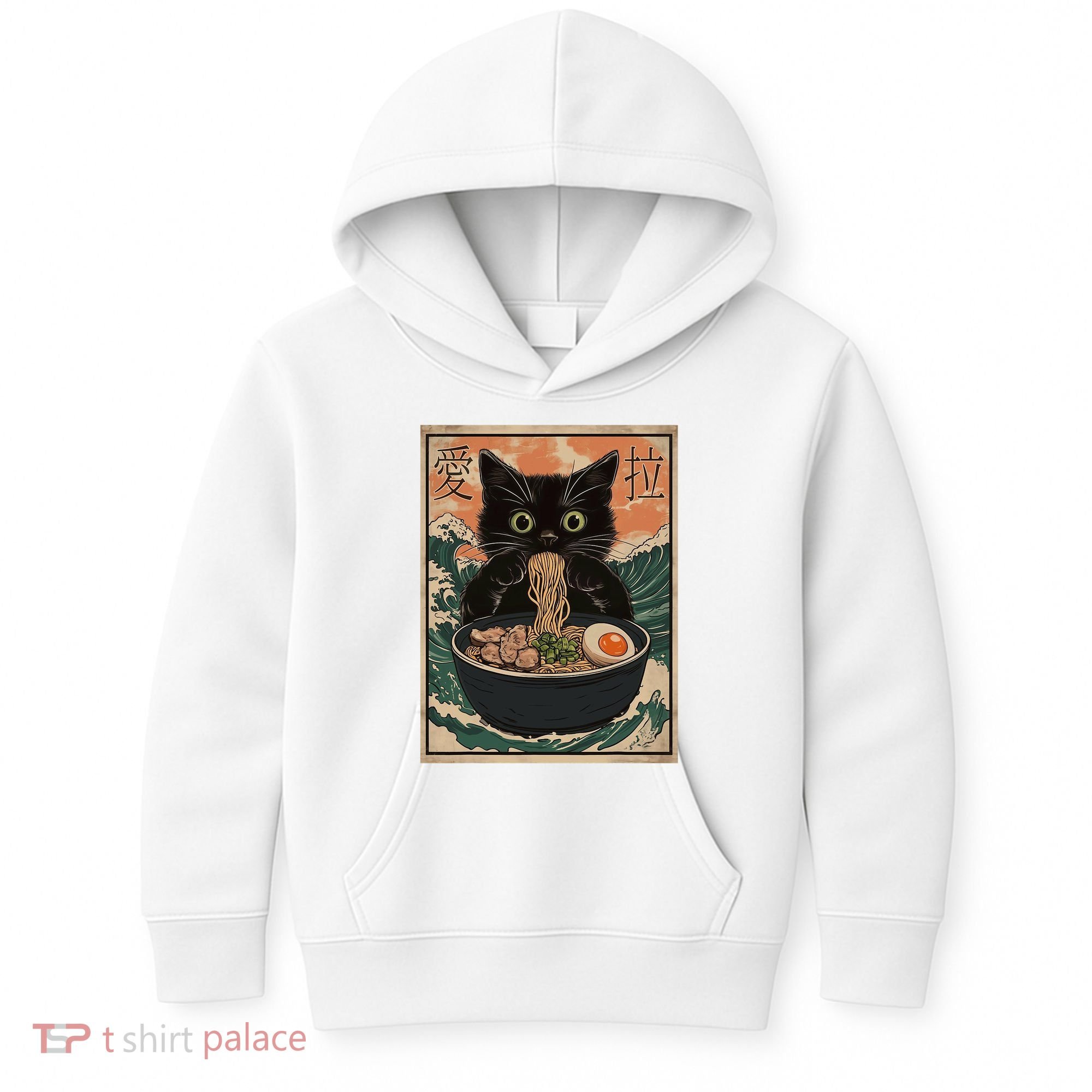 Cat Ramen Japanese Art Great Wave Kanagawa Funny Graphic Kids Hoodie