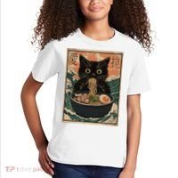 Cat Ramen Japanese Art Great Wave Kanagawa Funny Graphic Kids T-Shirt thumb 2