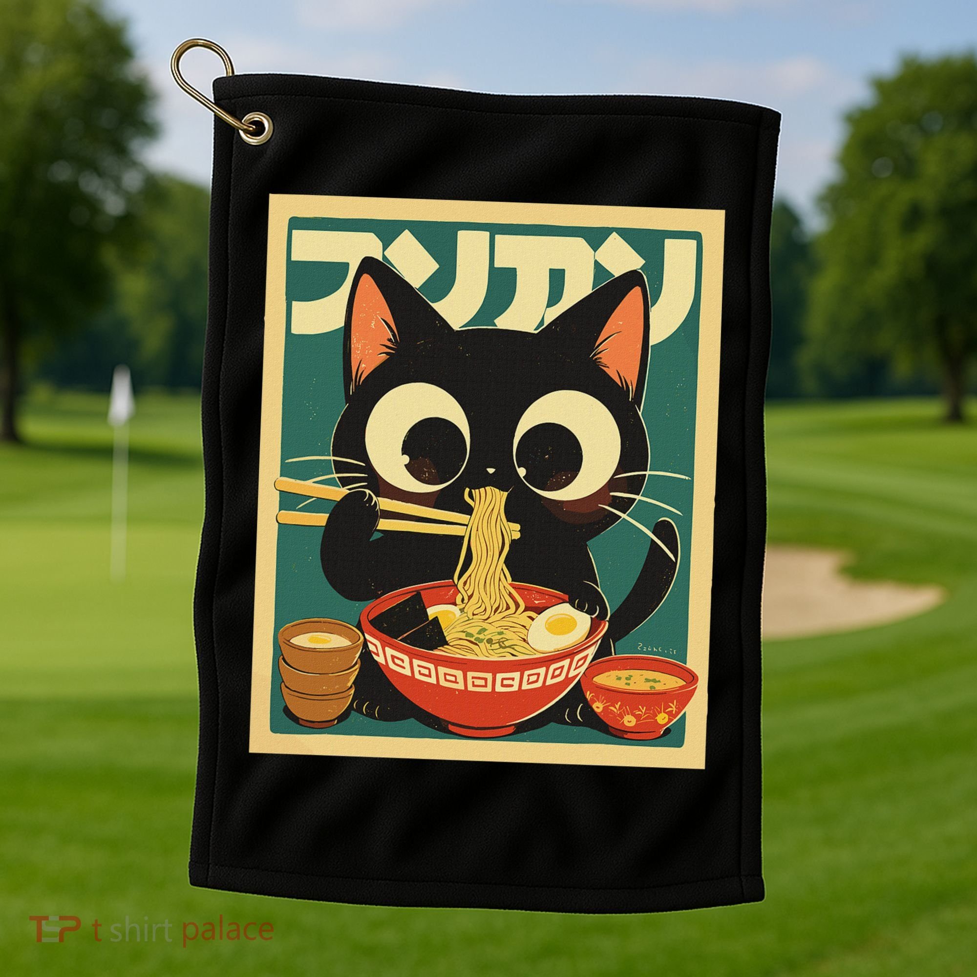 Cat Ramen Japanese Funny Japanese Kawaii Anime Golf Towel