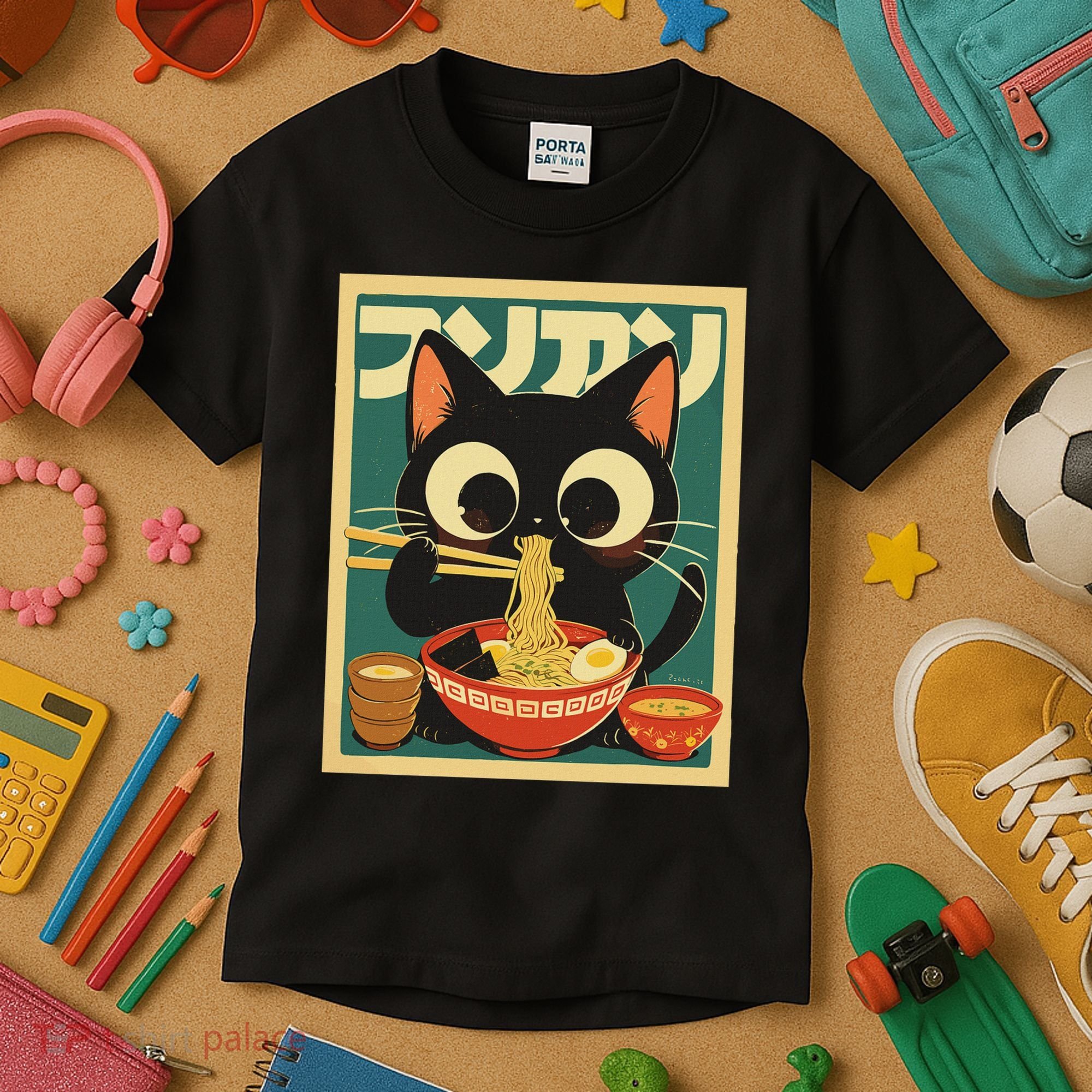 Cat Ramen Japanese Funny Japanese Kawaii Anime Kids T-Shirt