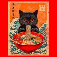 Cat Ramen Japanese Anime Funny Graphic Kawaii Cat Santa Hat thumb 1