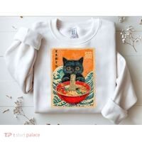Cat Ramen Japanese Anime Funny Graphic Kawaii Cat Sweatshirt thumb 2