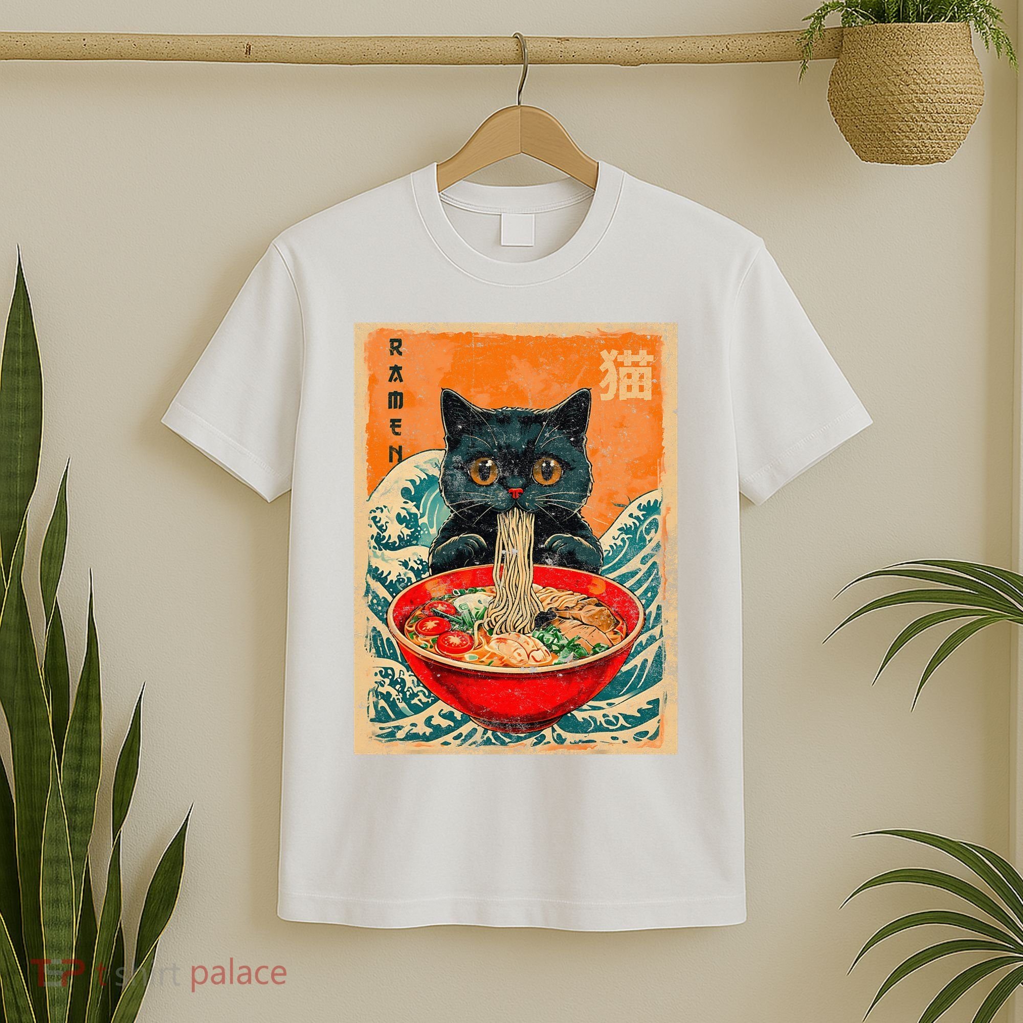 Cat Ramen Japanese Anime Funny Graphic Kawaii Cat T-Shirt