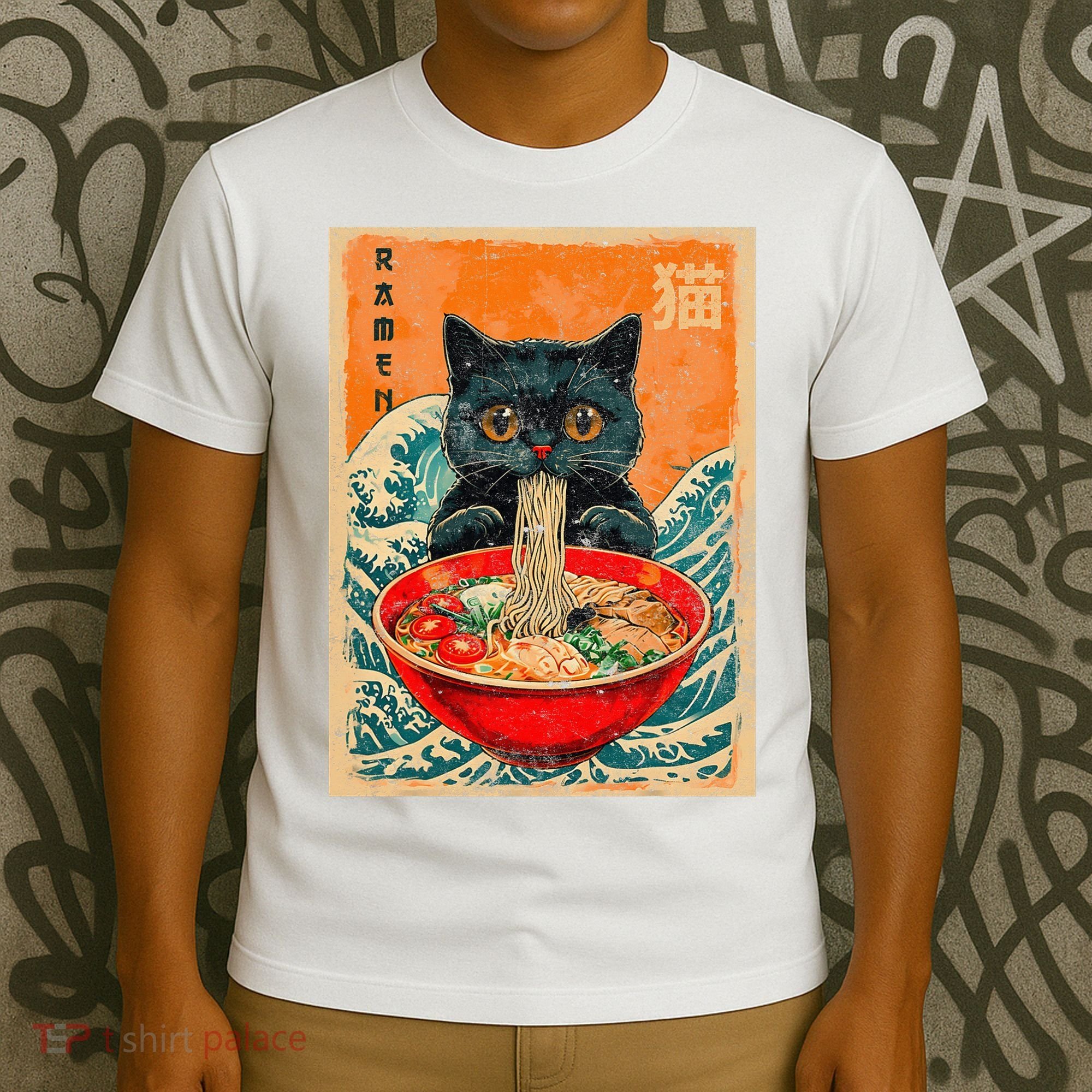 Cat Ramen Japanese Anime Funny Graphic Kawaii Cat T-Shirt