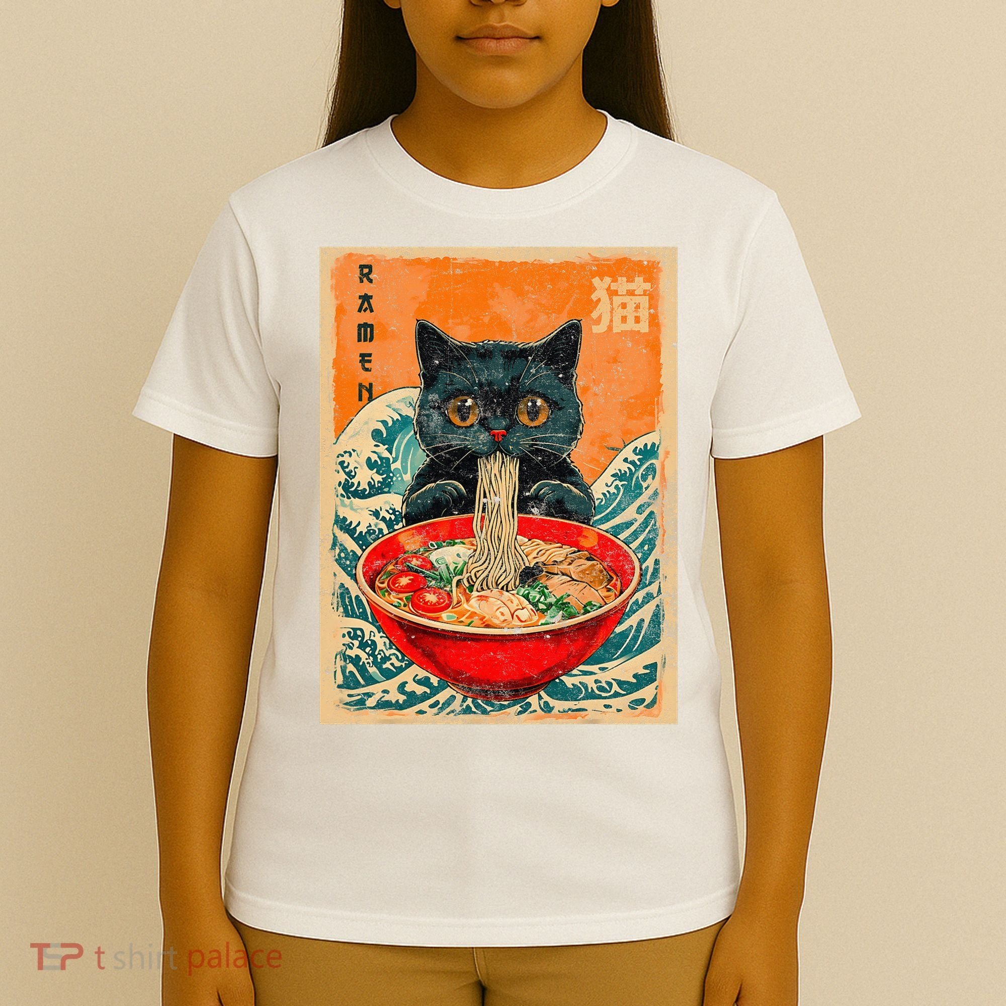 Cat Ramen Japanese Anime Funny Graphic Kawaii Cat T-Shirt