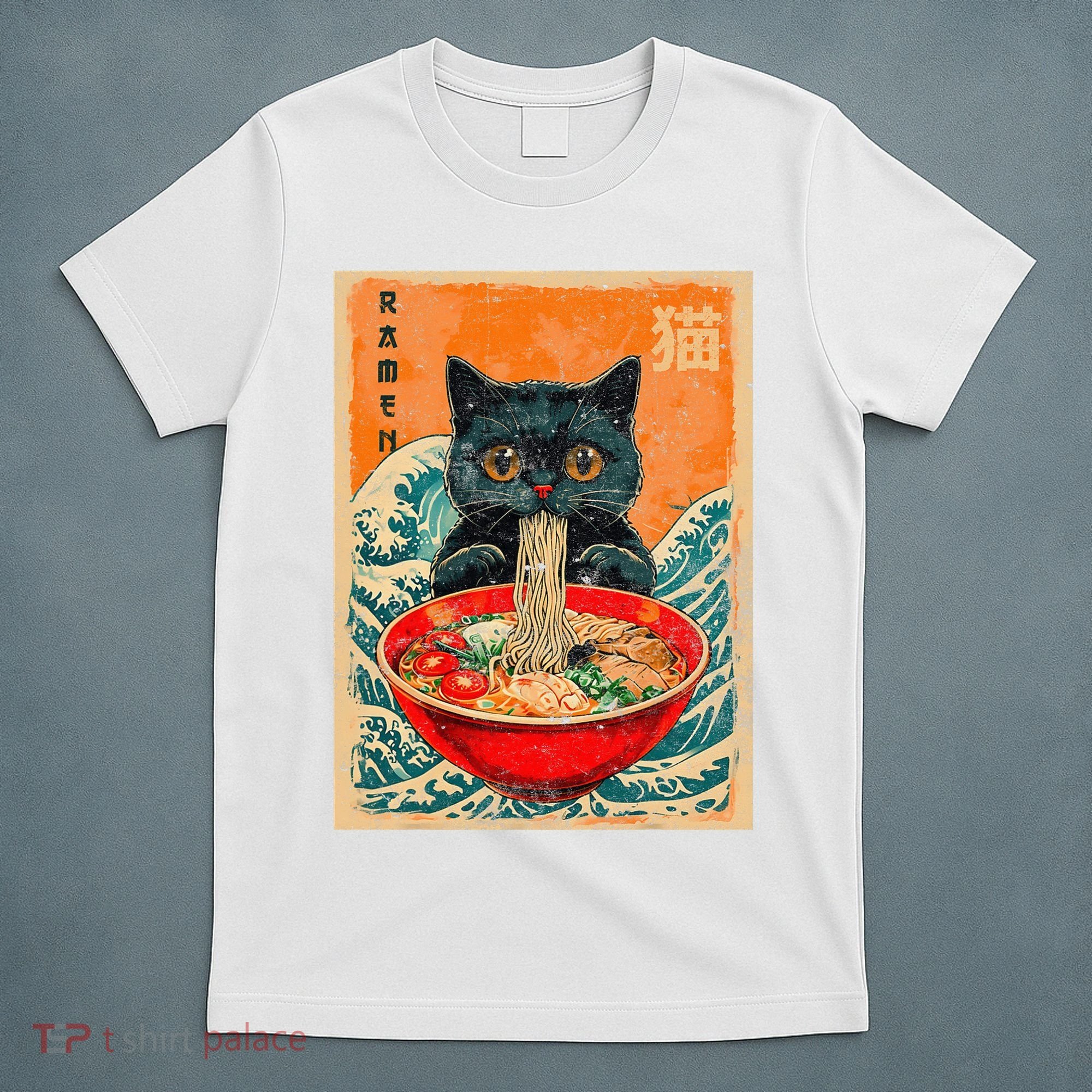 Cat Ramen Japanese Anime Funny Graphic Kawaii Cat T-Shirt