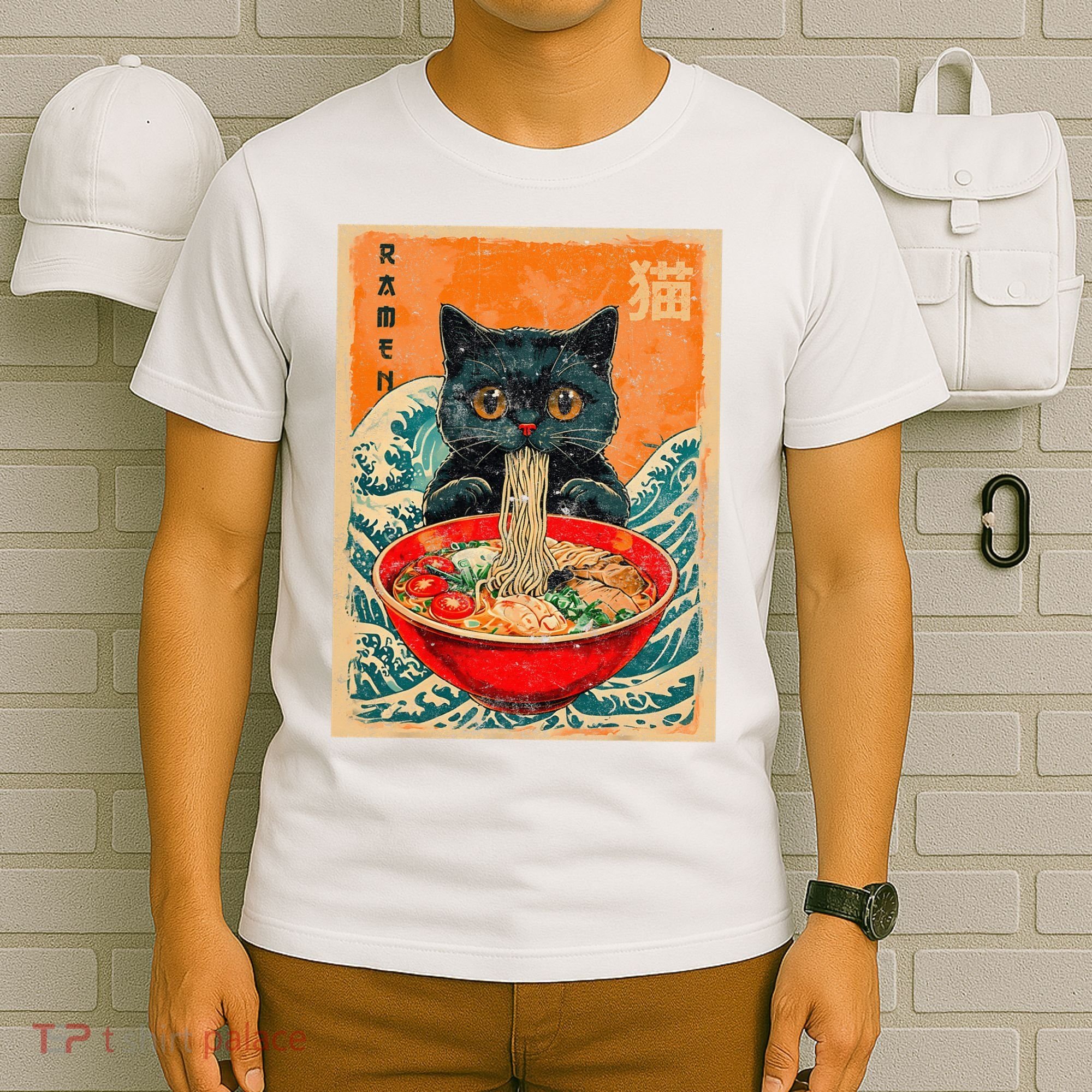Cat Ramen Japanese Anime Funny Graphic Kawaii Cat T-Shirt