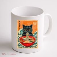 Cat Ramen Japanese Anime Funny Graphic Kawaii Cat Coffee Mug thumb 1