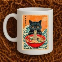 Cat Ramen Japanese Anime Funny Graphic Kawaii Cat Coffee Mug thumb 2