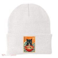 Cat Ramen Japanese Anime Funny Graphic Kawaii Cat Beanie thumb 0