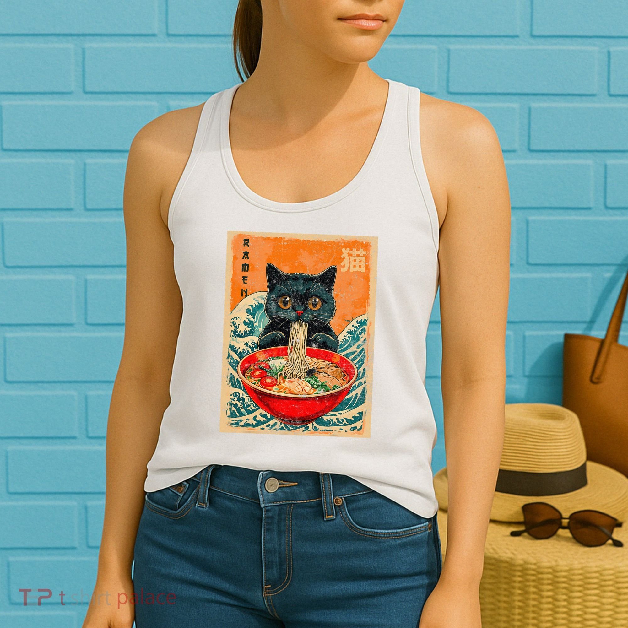 Cat Ramen Japanese Anime Funny Graphic Kawaii Cat Women's Tank Top