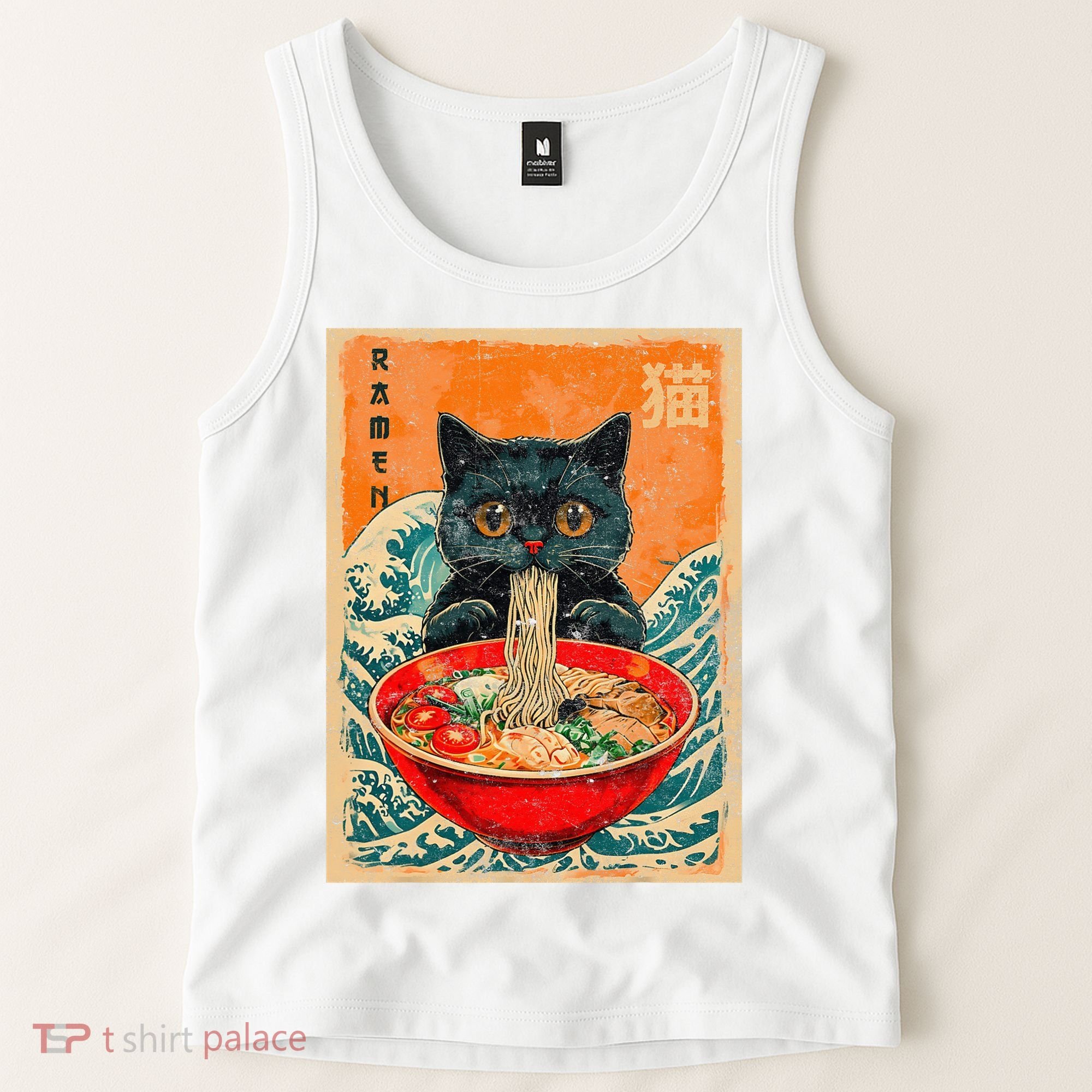 Cat Ramen Japanese Anime Funny Graphic Kawaii Cat Tank Top