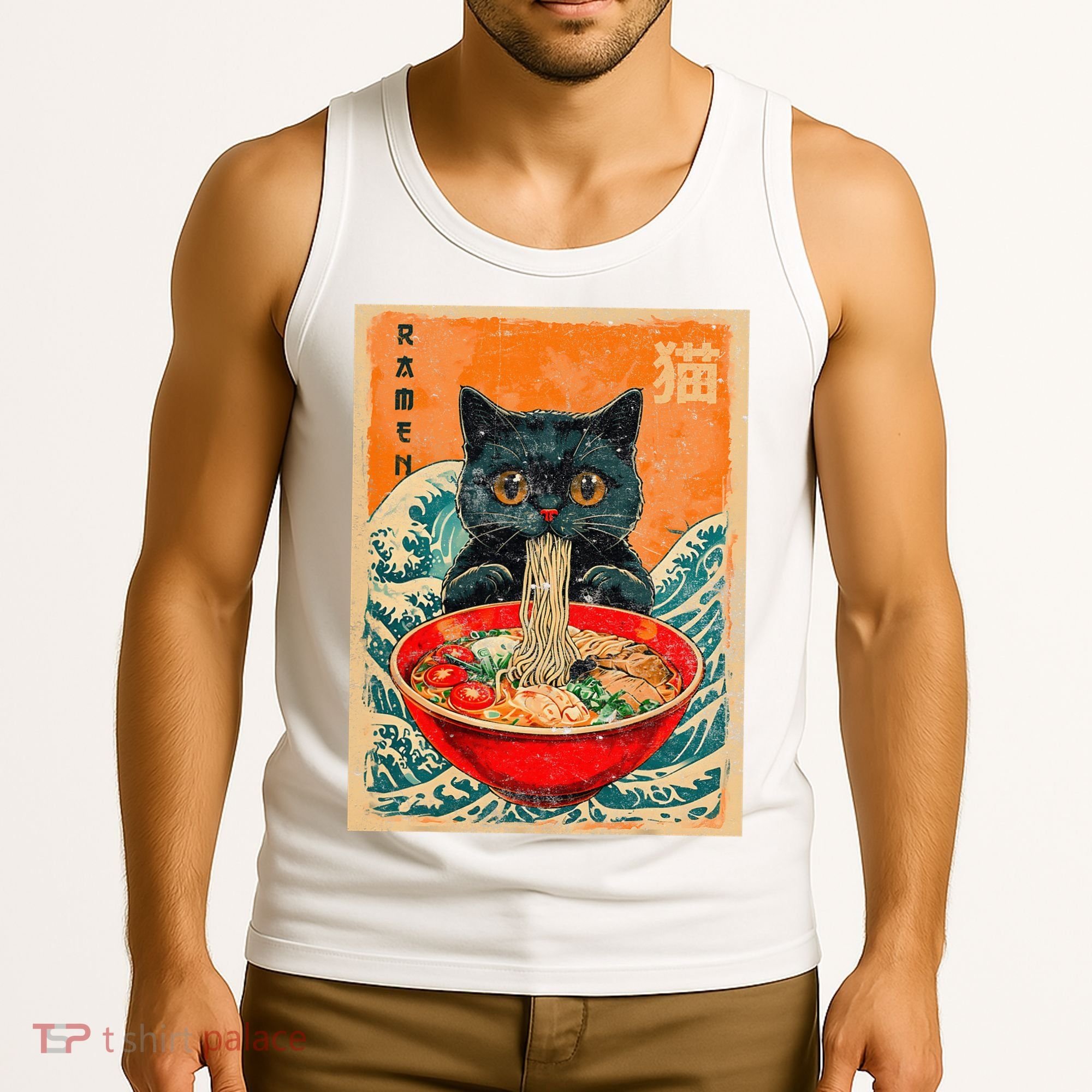 Cat Ramen Japanese Anime Funny Graphic Kawaii Cat Tank Top