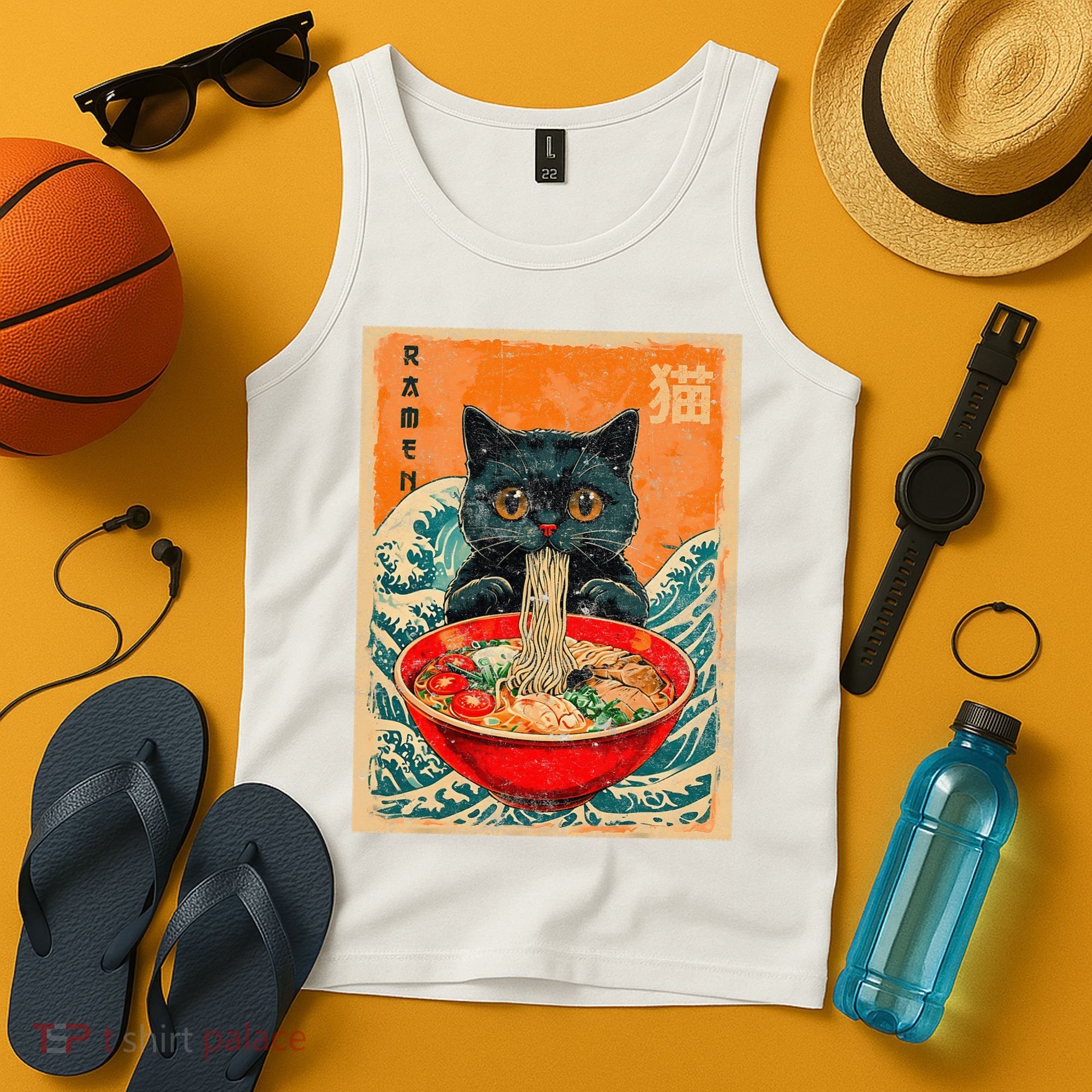 Cat Ramen Japanese Anime Funny Graphic Kawaii Cat Tank Top