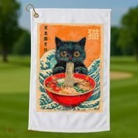 Cat Ramen Japanese Anime Funny Graphic Kawaii Cat Golf Towel thumb 1