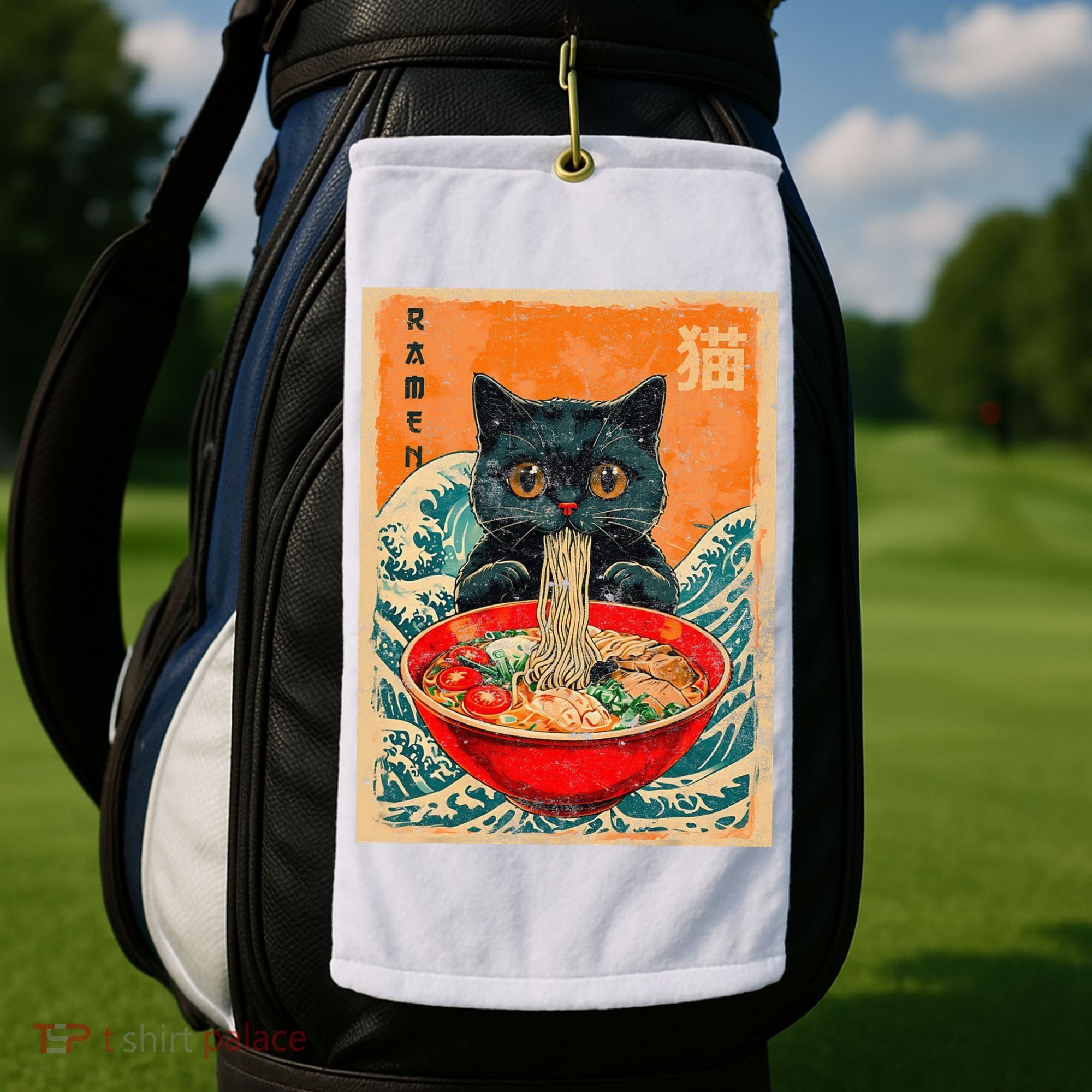 Cat Ramen Japanese Anime Funny Graphic Kawaii Cat Golf Towel