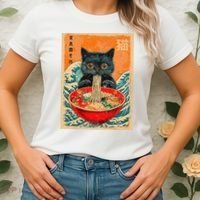 Cat Ramen Japanese Anime Funny Graphic Kawaii Cat Women's T-Shirt thumb 2