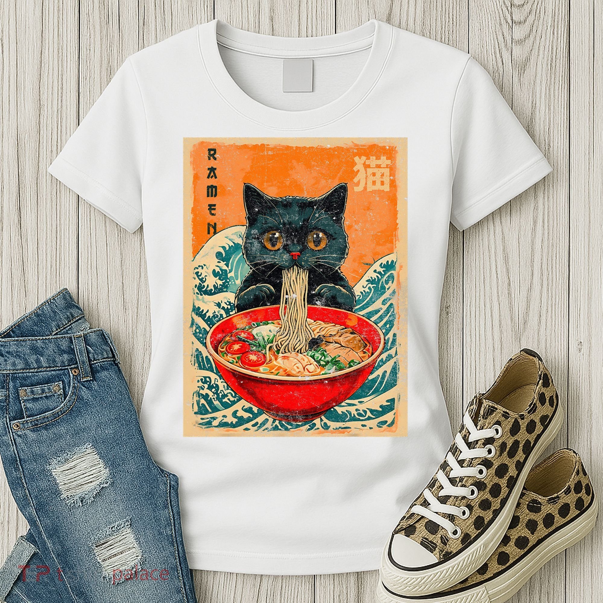 Cat Ramen Japanese Anime Funny Graphic Kawaii Cat Women's T-Shirt