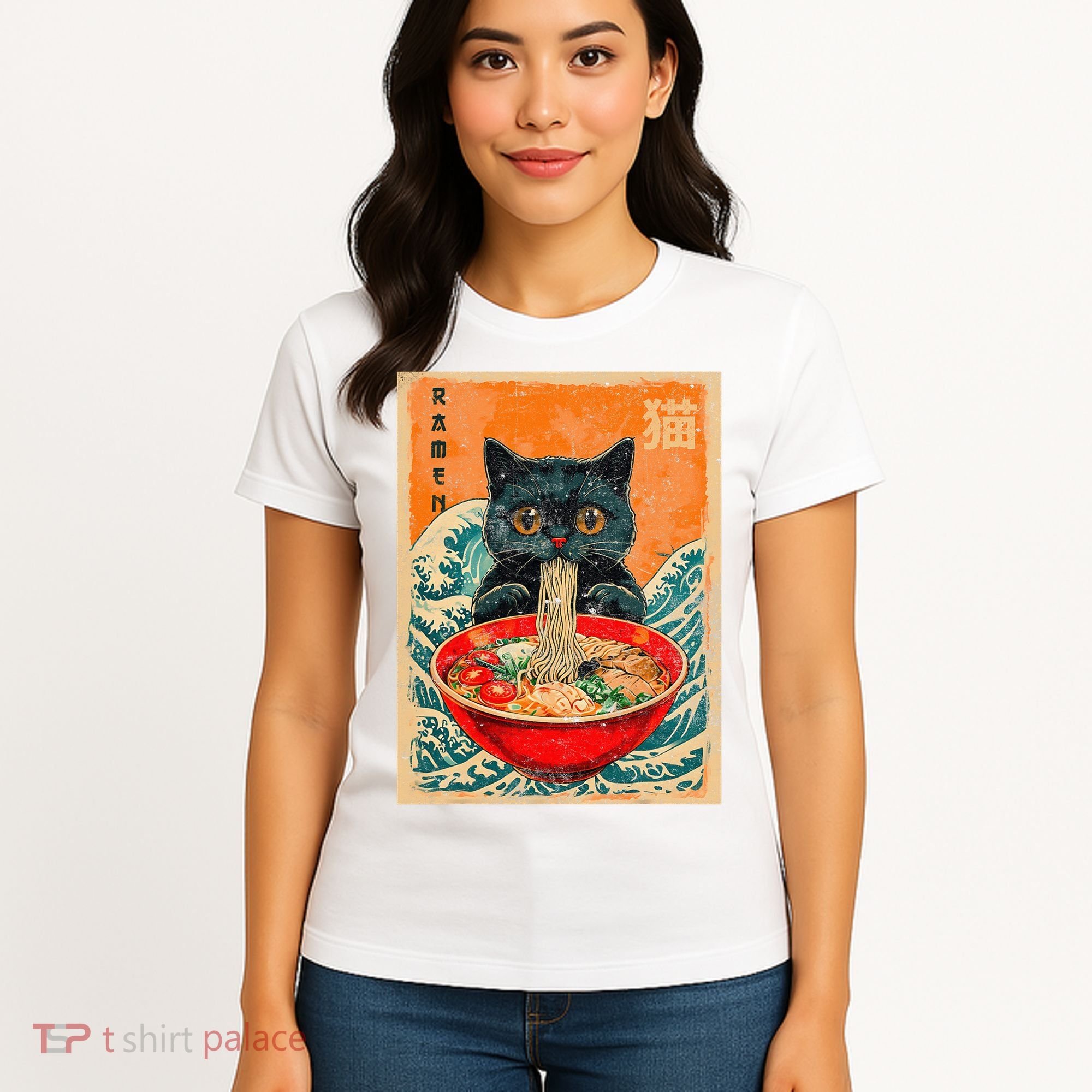Cat Ramen Japanese Anime Funny Graphic Kawaii Cat Women's T-Shirt