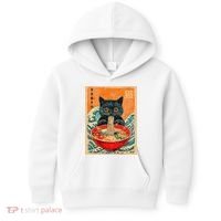 Cat Ramen Japanese Anime Funny Graphic Kawaii Cat Kids Hoodie thumb 0