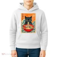 Cat Ramen Japanese Anime Funny Graphic Kawaii Cat Kids Hoodie thumb 4