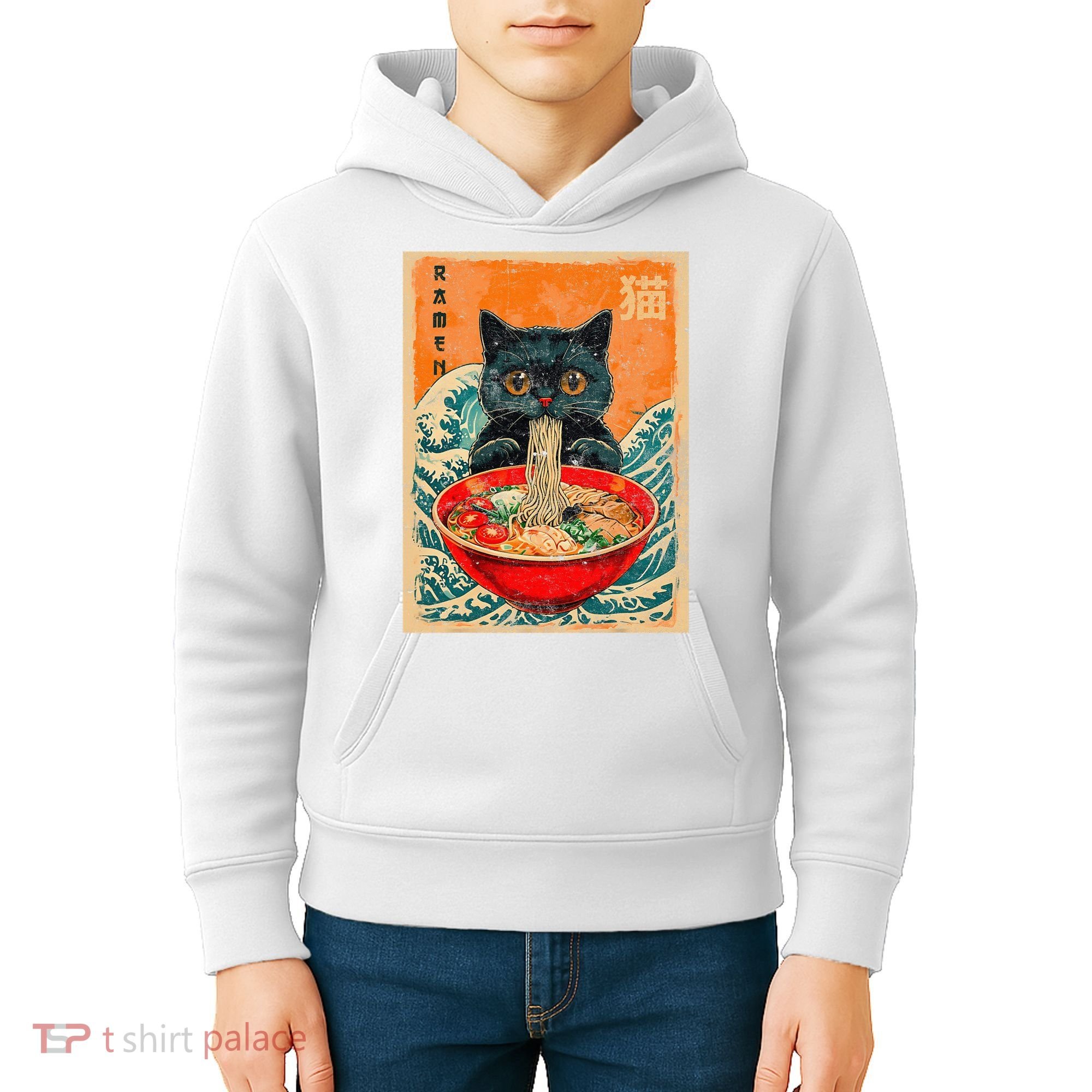 Cat Ramen Japanese Anime Funny Graphic Kawaii Cat Kids Hoodie