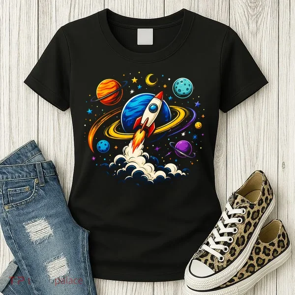 Cute Rocket Launching Into Space Adventure Gift Women's T-Shirt