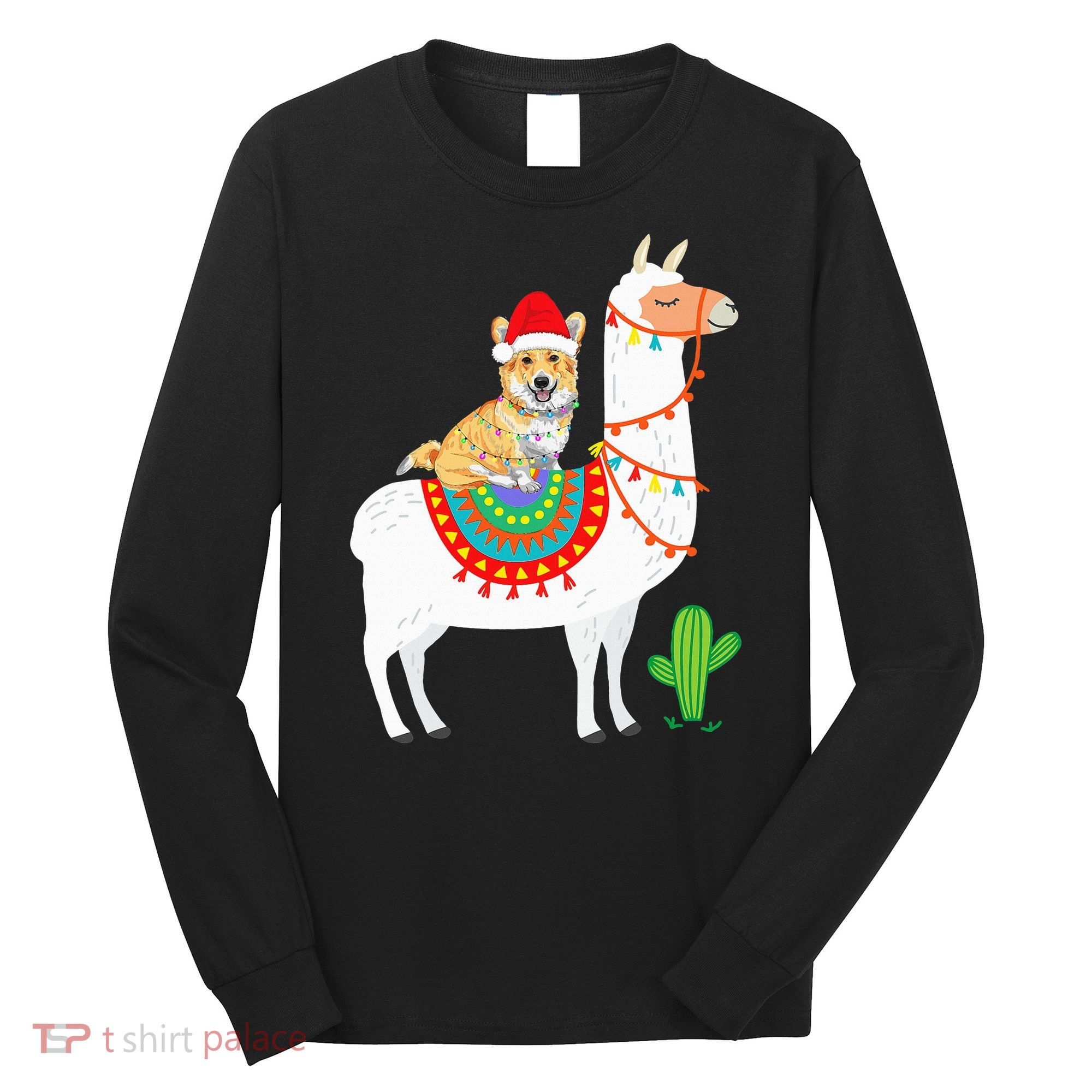 Corgi Riding Llama Christmas Gifts Corgi Xmas Long Sleeve Shirt