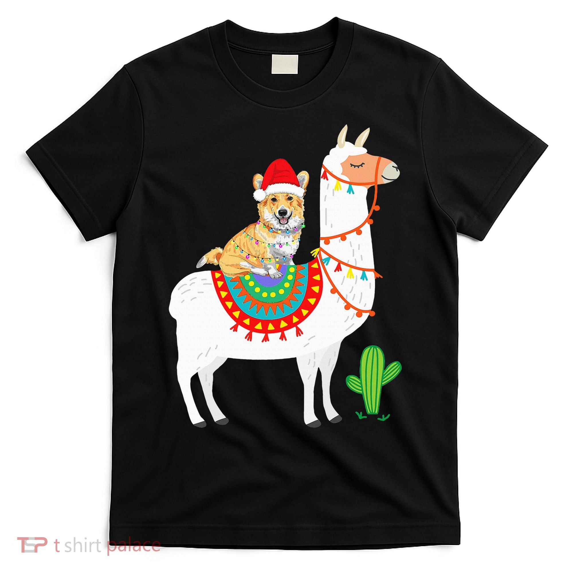 Corgi Riding Llama Christmas Gifts Corgi Xmas T-Shirt