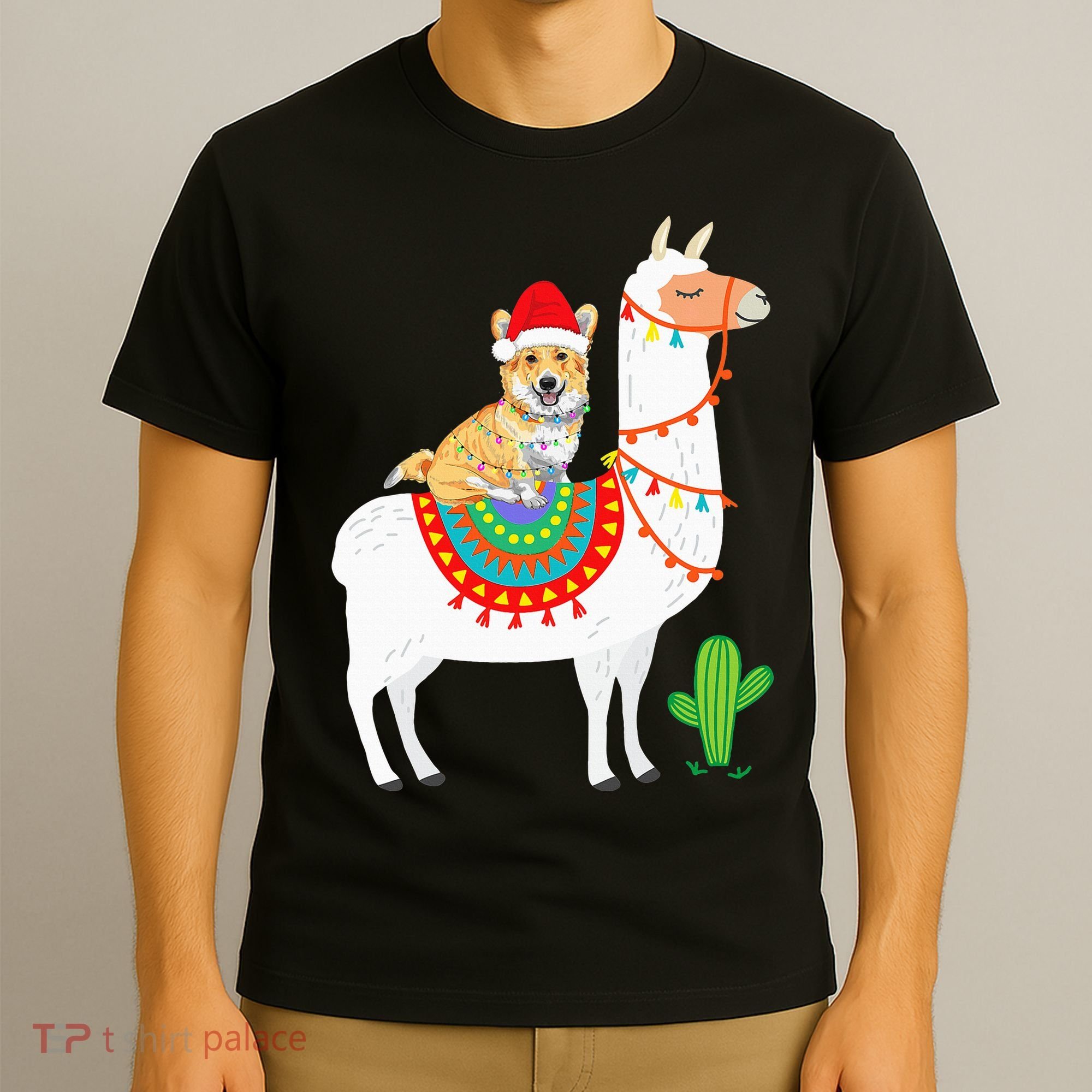 Corgi Riding Llama Christmas Gifts Corgi Xmas T-Shirt
