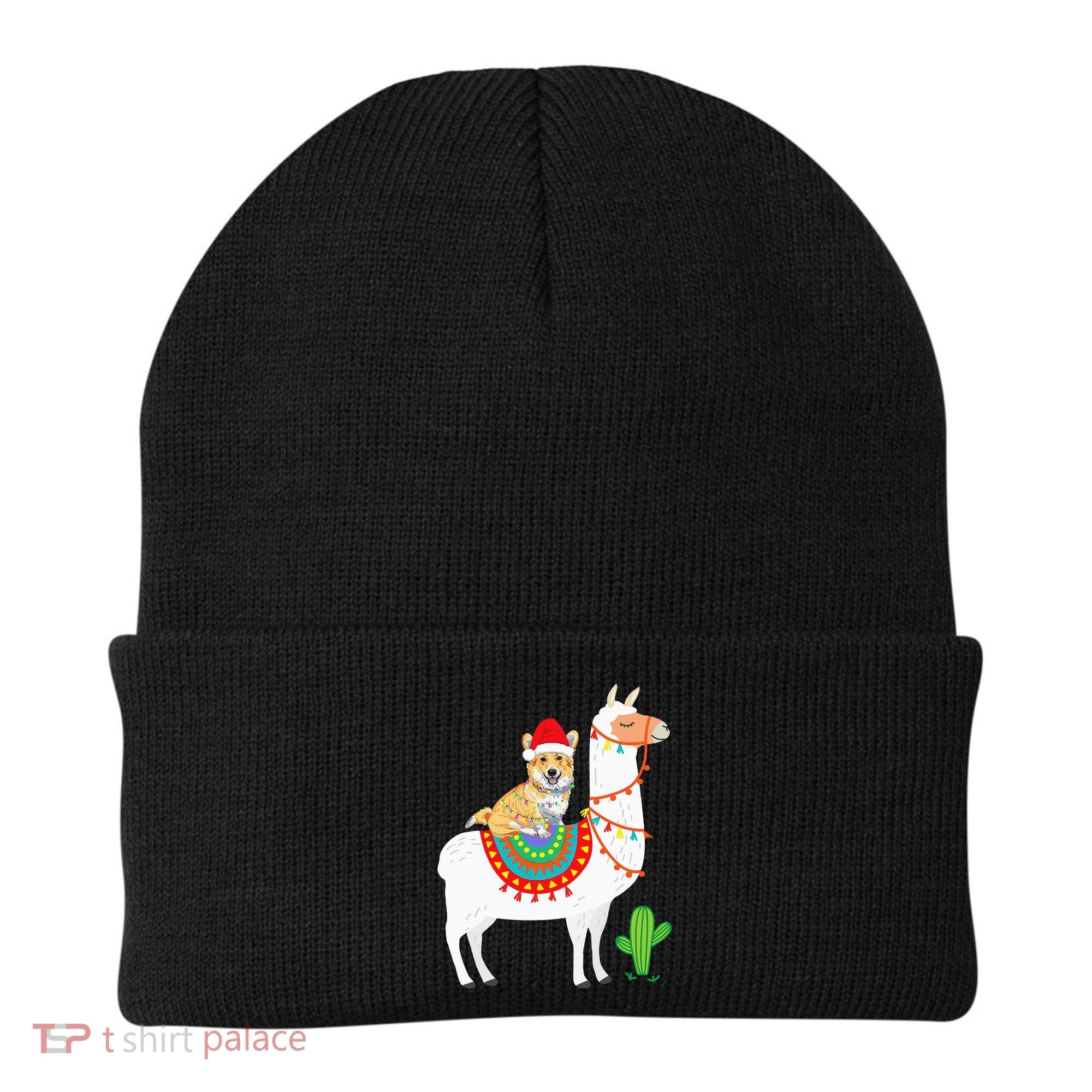Corgi Riding Llama Christmas Gifts Corgi Xmas Beanie