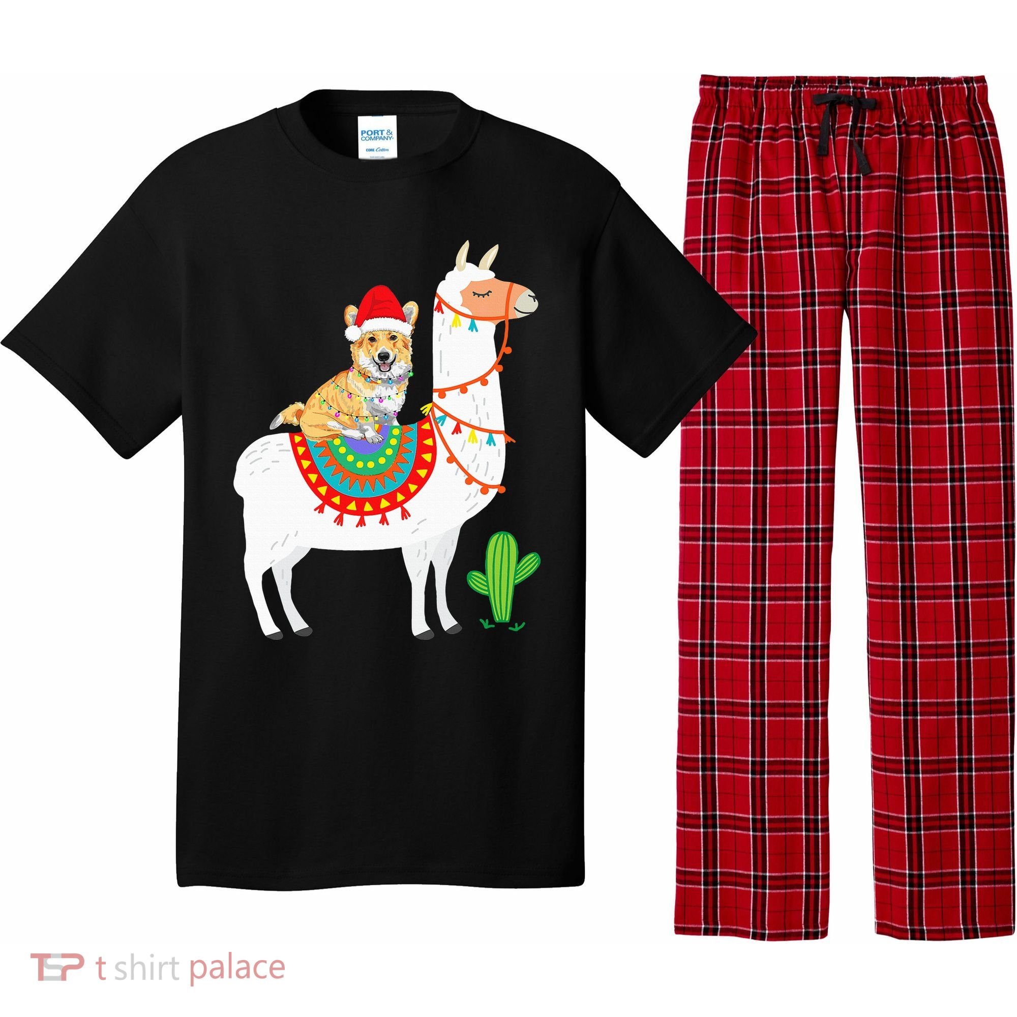 Corgi Riding Llama Christmas Gifts Corgi Xmas Pajama Set