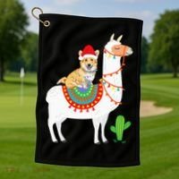 Corgi Riding Llama Christmas Gifts Corgi Xmas Golf Towel thumb 1