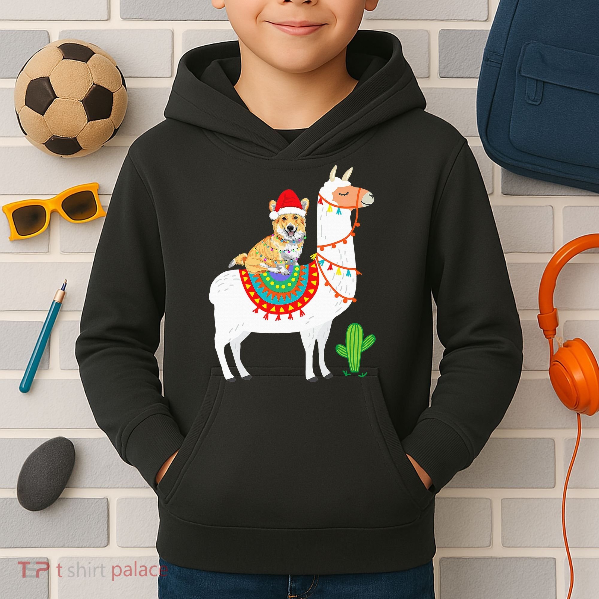 Corgi Riding Llama Christmas Gifts Corgi Xmas Kids Hoodie