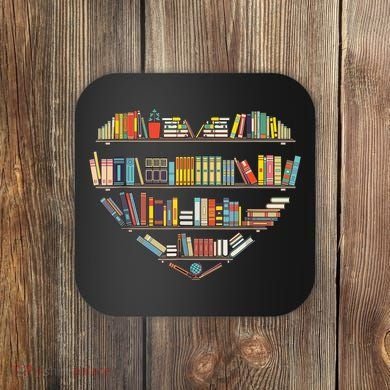 Cute Reading Library Books Lover Heart Librarian Gift Coaster