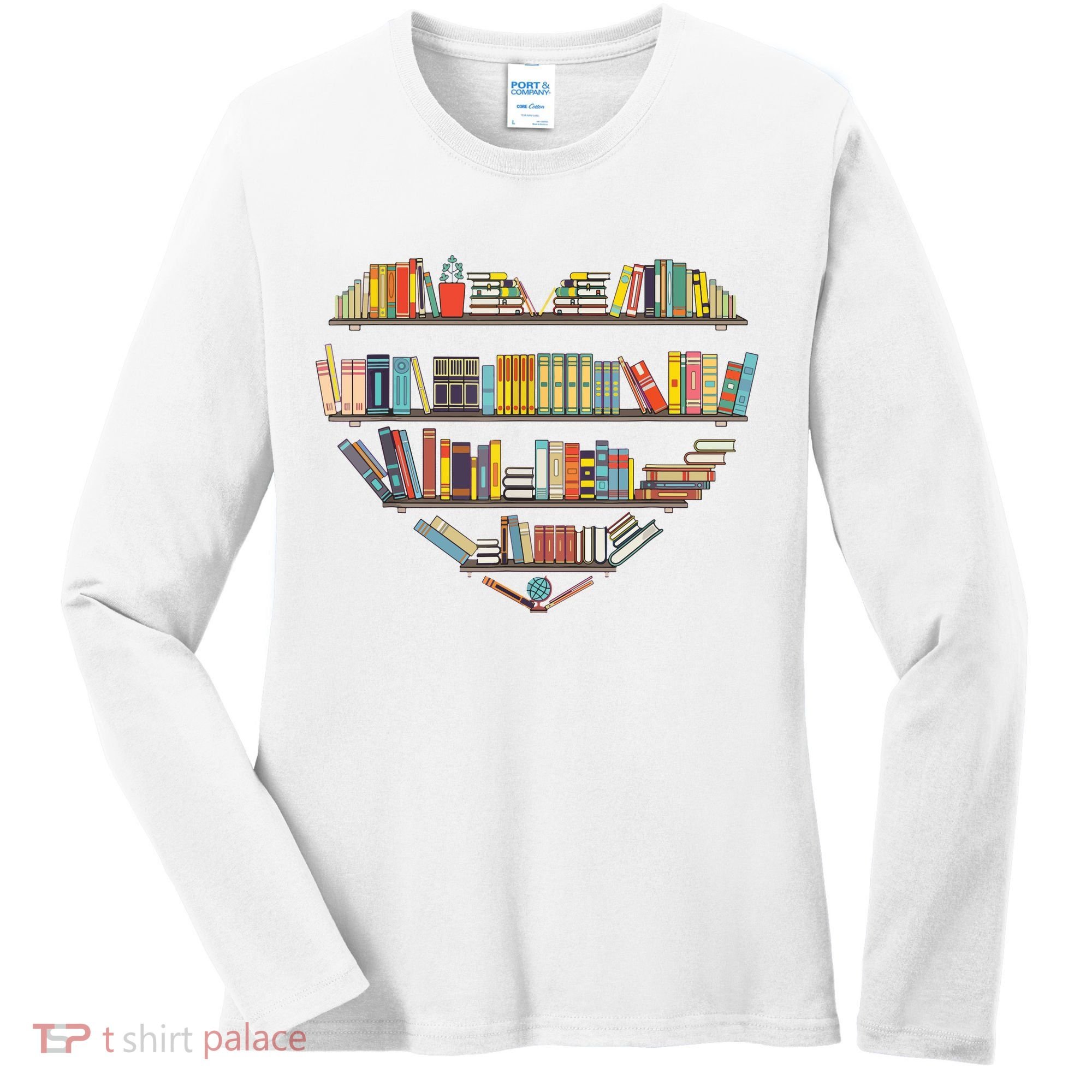 Cute Reading Library Books Lover Heart Librarian Gift Women's Long Sleeve Shirt