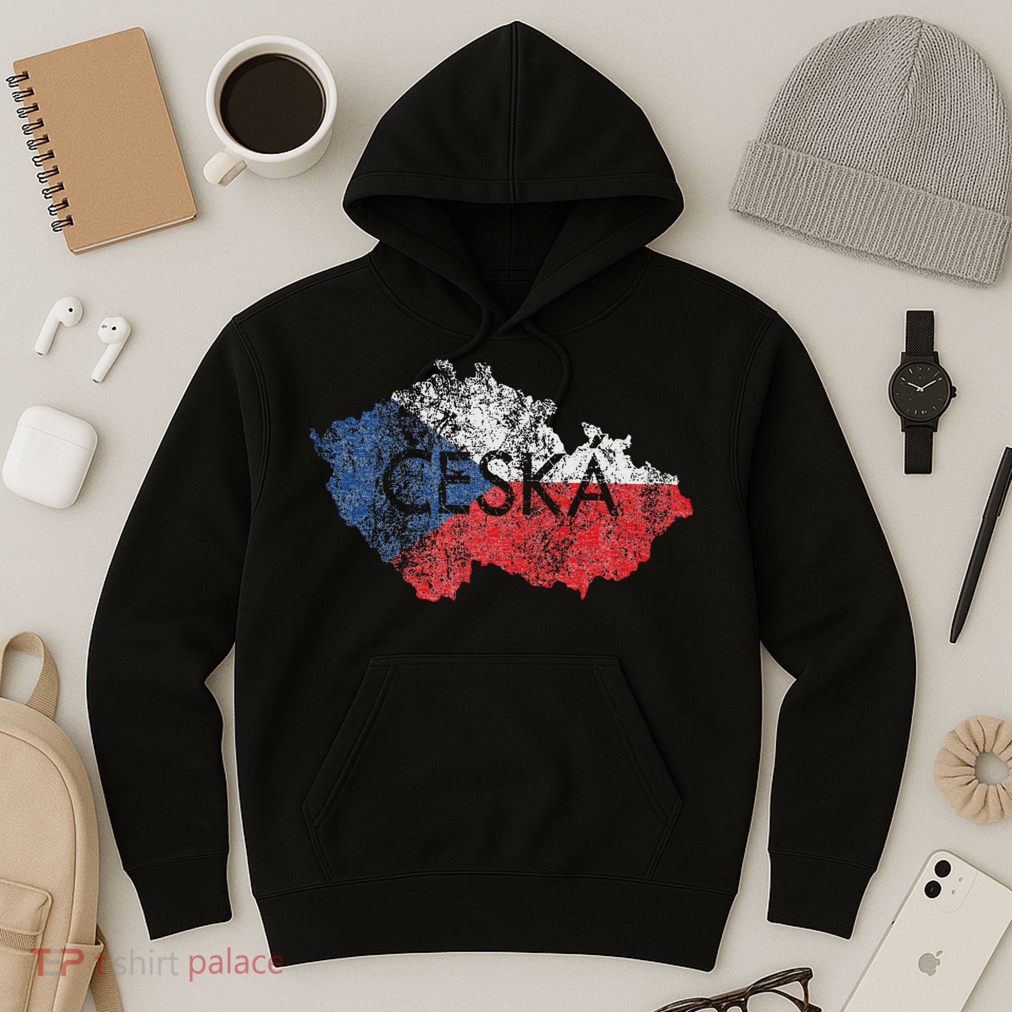 Czech Republic Map And Flag Souvenir Distressed Ceska Hoodie